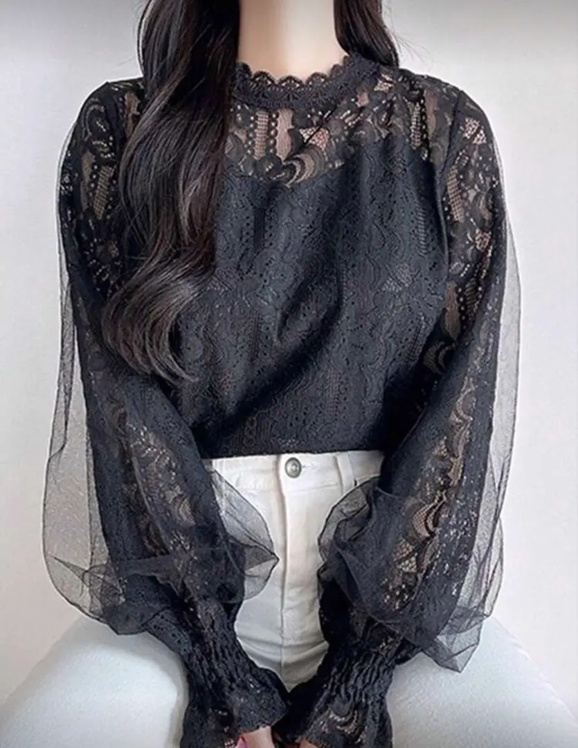 Thumbnail of DAZY Lace Lantern Sleeve Blouse M size Mesh Black Spring Summer Autumn