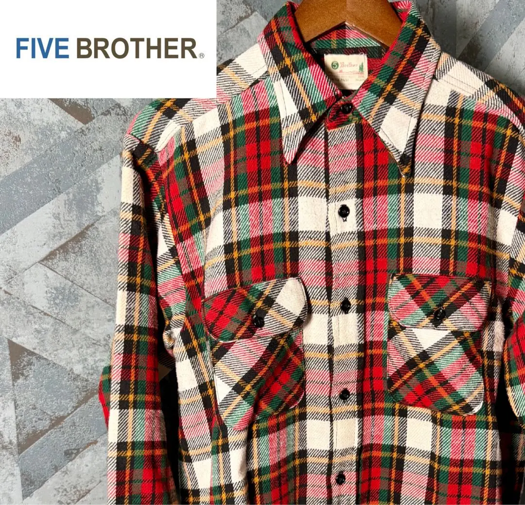 は*ん様 【希少M❗️好配色】ファイブブラザー ヘビーネルシャツ ブロックチェッ 古着 90s FIVE BROTHER 好配色 ブロック チェック ヘビー