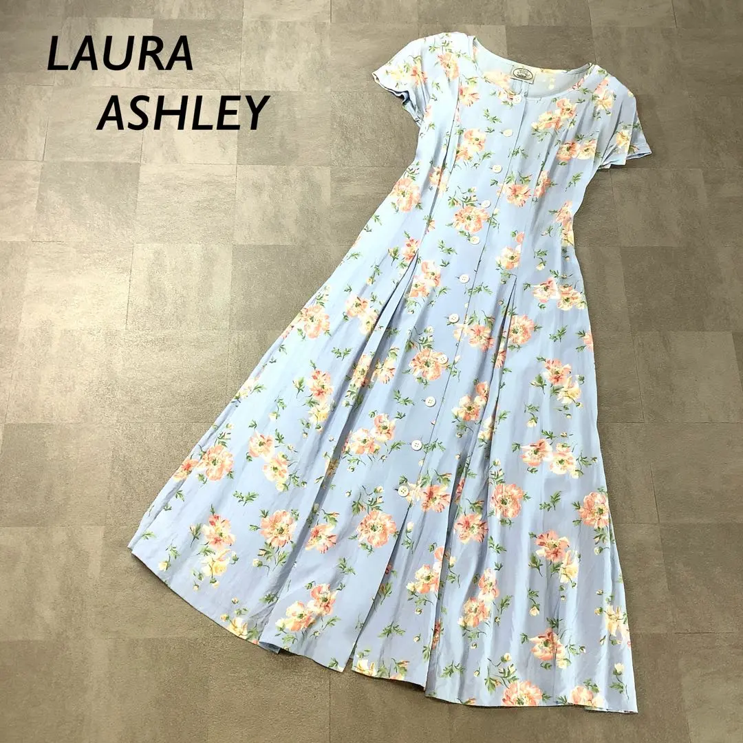 Thumbnail of LAURA ASHLEY Floral Print Front Button Long Dress, Light Blue
