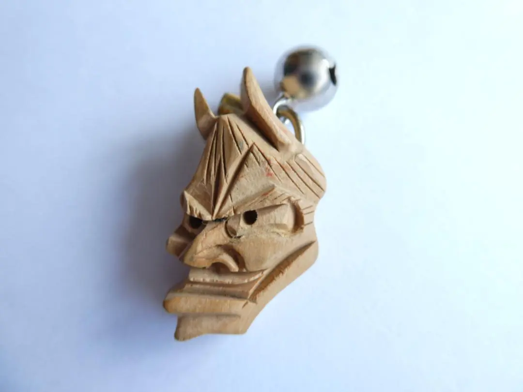 Thumbnail of Wood Carving Hannya Keychain Strap 2.8cm Profile Face Mask Wooden