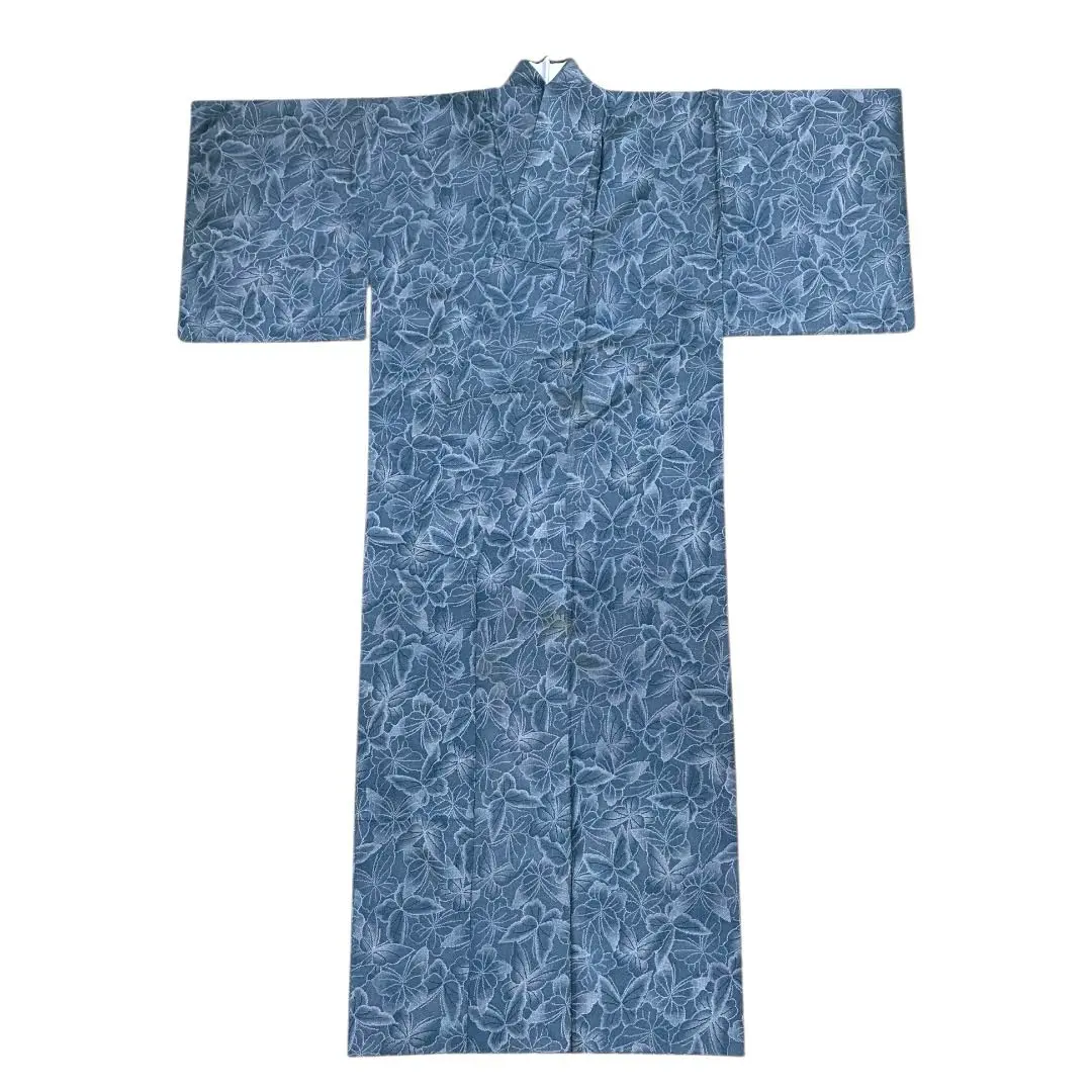 化纖 單衣 小紋 和服 紺色 海軍藍 蝴蝶紋樣 和服改造素材 練習 服裝 的縮圖
