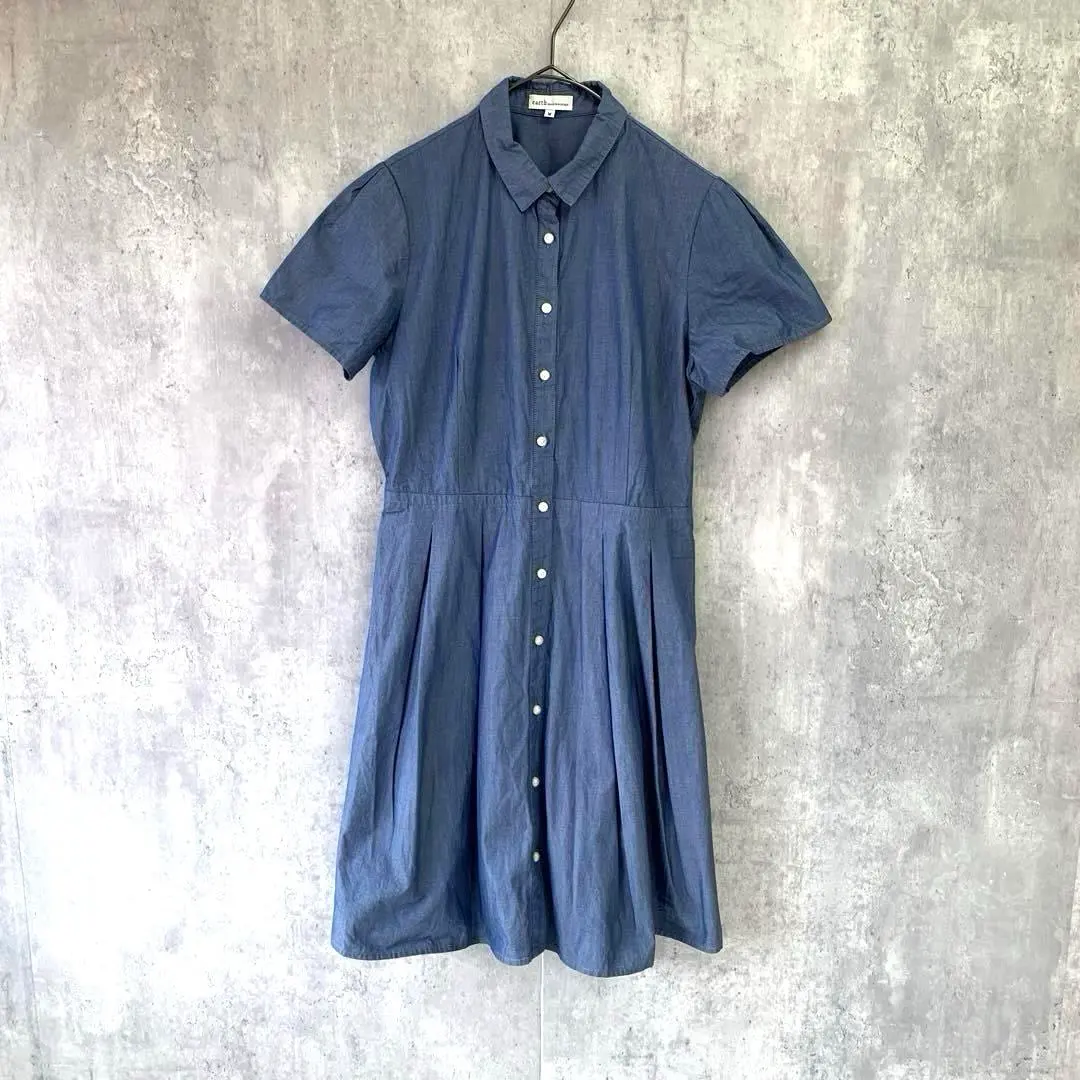 Thumbnail of earth music&ecology Shirt Dress Short Sleeve Blue Waist Elastic