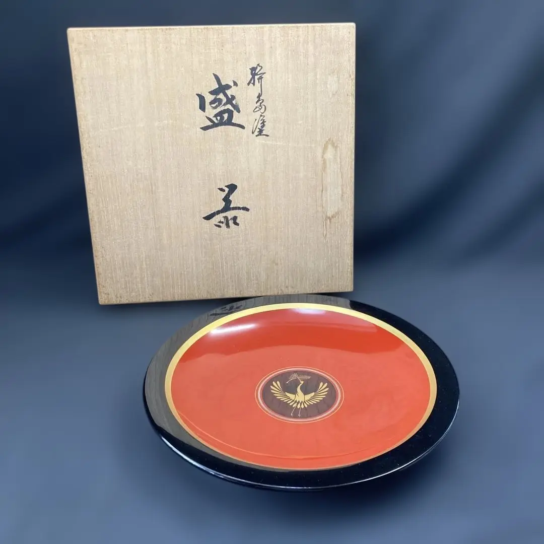 茶道具 塗師 峯清作 朱塗 松喰鶴蒔絵 平棗 共箱 V