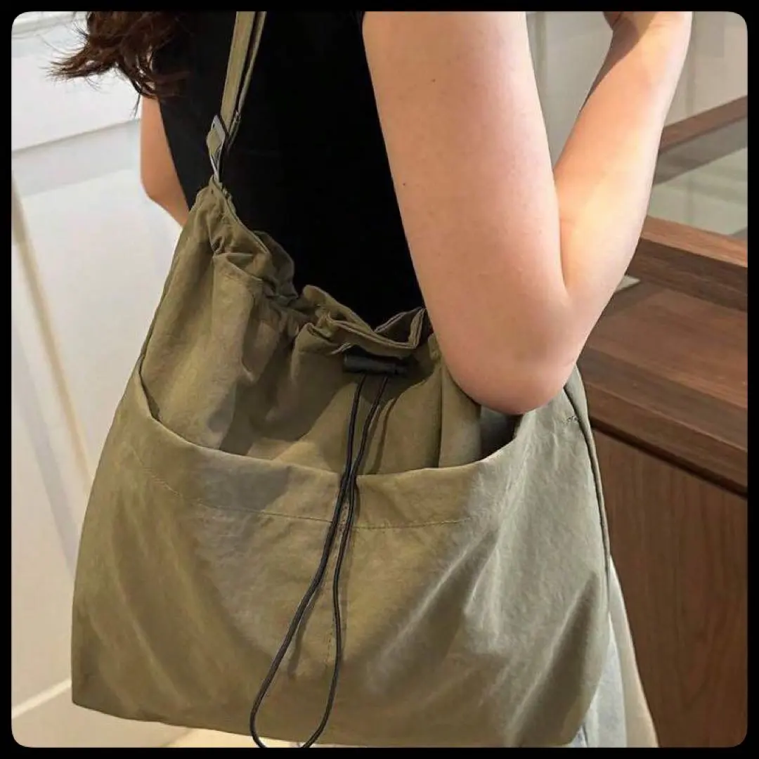 Thumbnail of Korean drawstring design shoulder bag, khaki