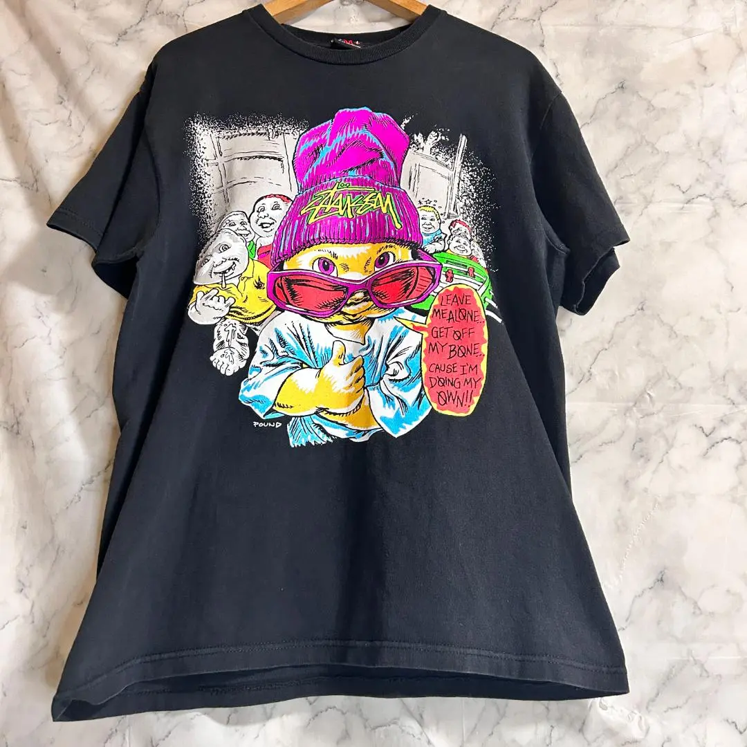 Stussy × POUND 限定 コラボ Tシャツ プリント イラスト 黒 ☆STUSSY ステューシー プリントTシャツ 褪せ黒 ブラック