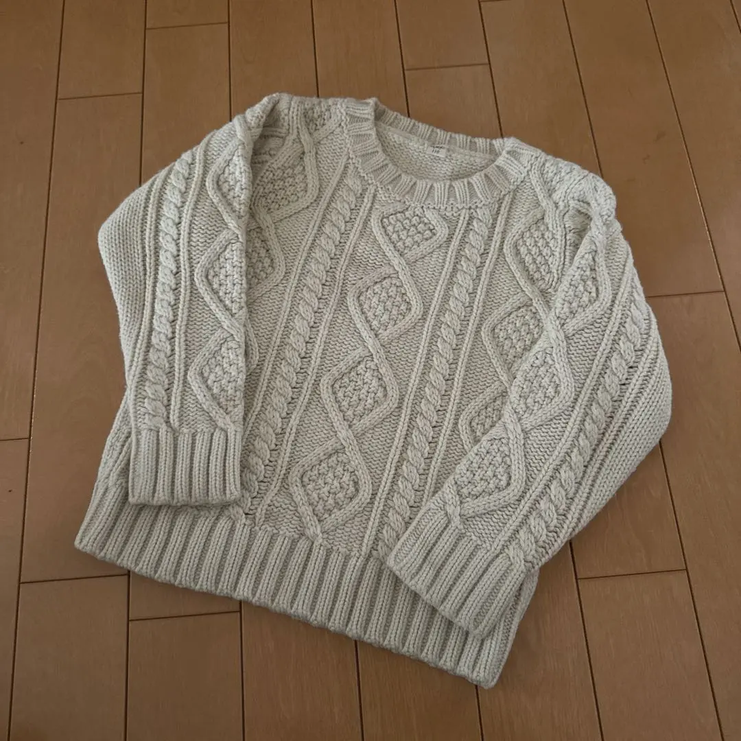 Thumbnail of White Knit Simple 110cm Girl Boy Unisex Muji Style Sweater