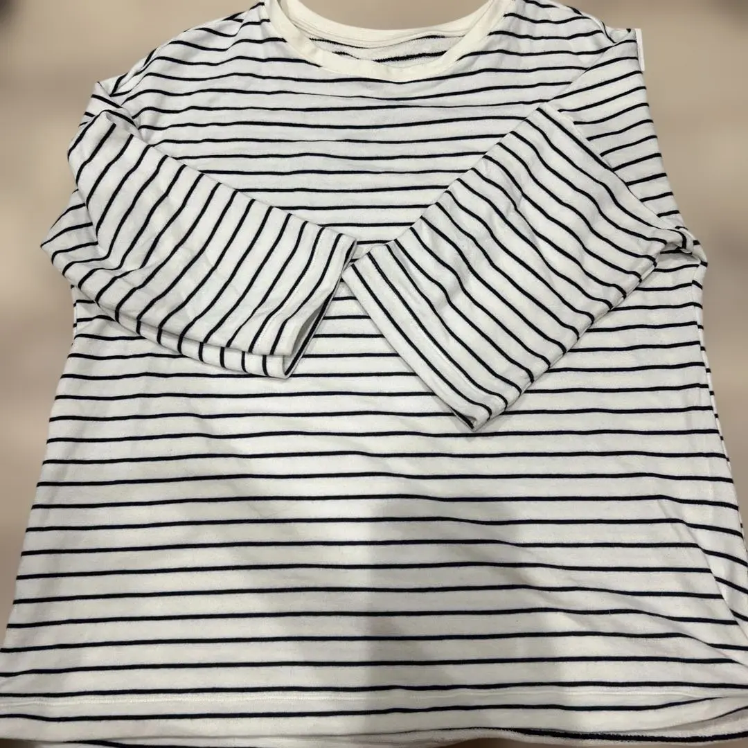 Thumbnail of Striped T-shirt, boat neck, border T-shirt, thick fabric, loungewear, towel fabric