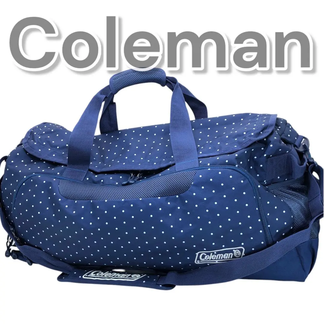 Coleman コールマンキャリーバッグ　ボストンバッグ　ネイビードット柄 コールマン Coleman ボストンバックショルダーバッグ ドット柄