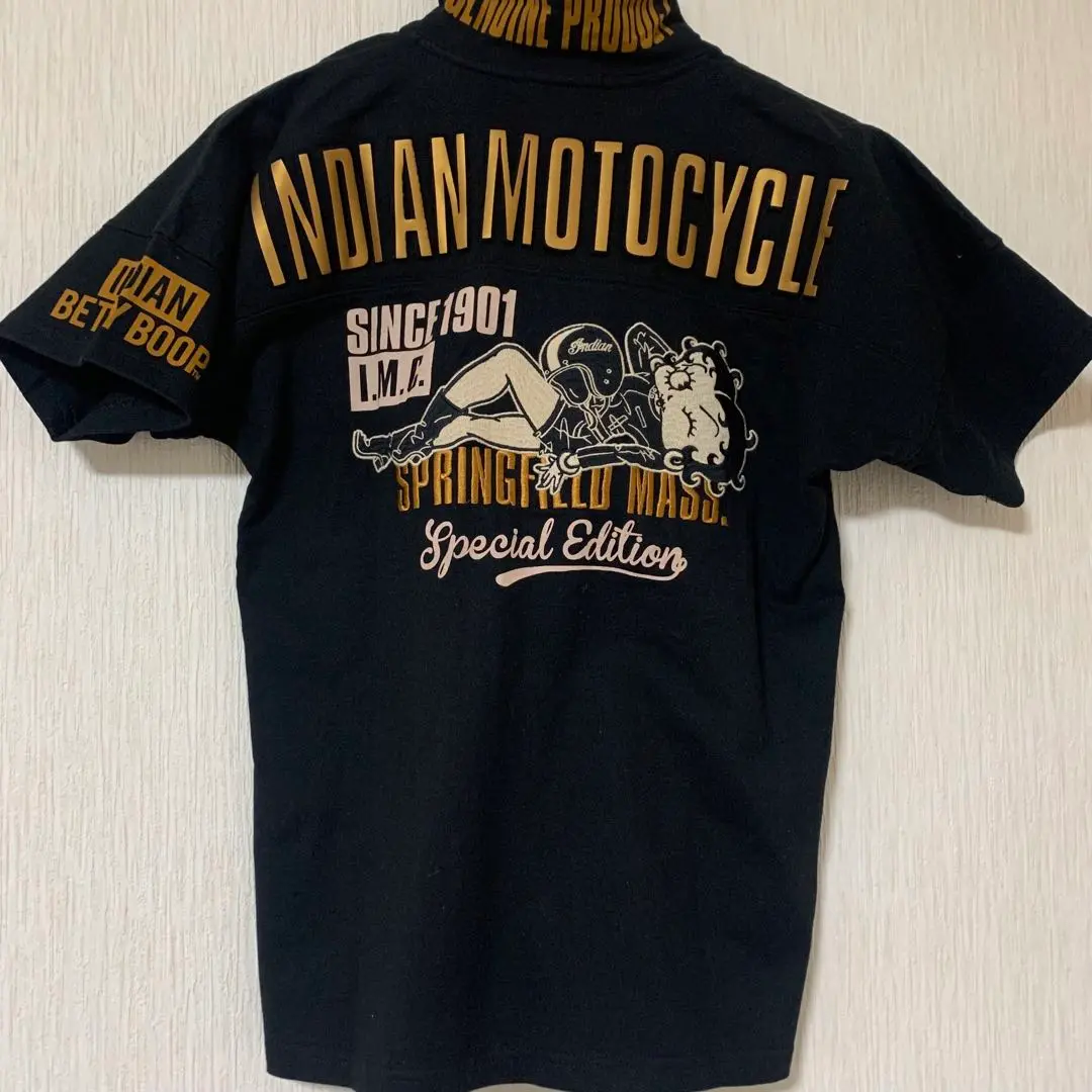 インディアンモーターサイクル×ベティ　ポロシャツ　刺繍ロゴ　迷彩　バイカー　L インディアンモーターサイクル×ベティ ポロシャツ 刺繍ロゴ 迷彩