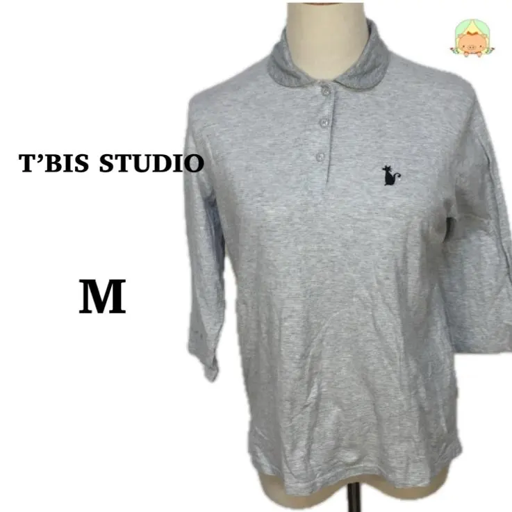 Thumbnail of T'BIS STUDIO Five-Sleeve Polo Shirt M Gray Cat Embroidery