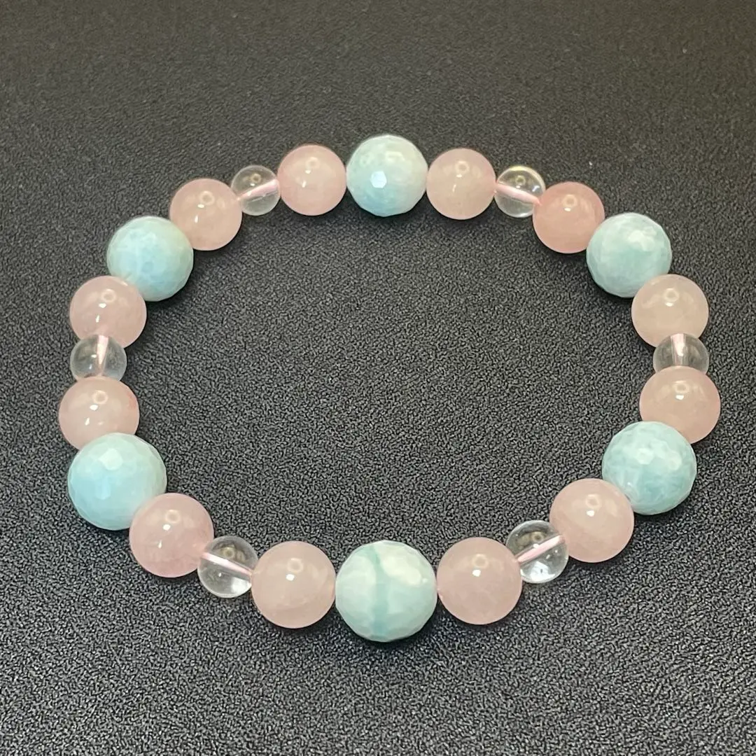 Thumbnail of Harmony of Love: Larimar x Rose Quartz x Crystal - Love Luck - Natural Stone Bracelet
