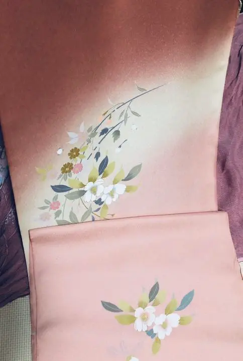付下げ 未使用品 但馬縮緬 残布 しつけ糸 バチ衿 椿 桜 菊 NK-1165