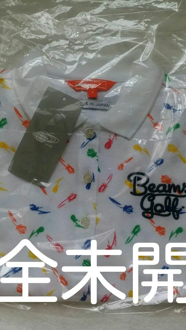新品 BEAMSGOLF 総柄ポロシャツ 渋野日向子選手着用 新品 BEAMS GOLF 渋野日向子着用モデル ロゴ 総柄 ポロシャツ M