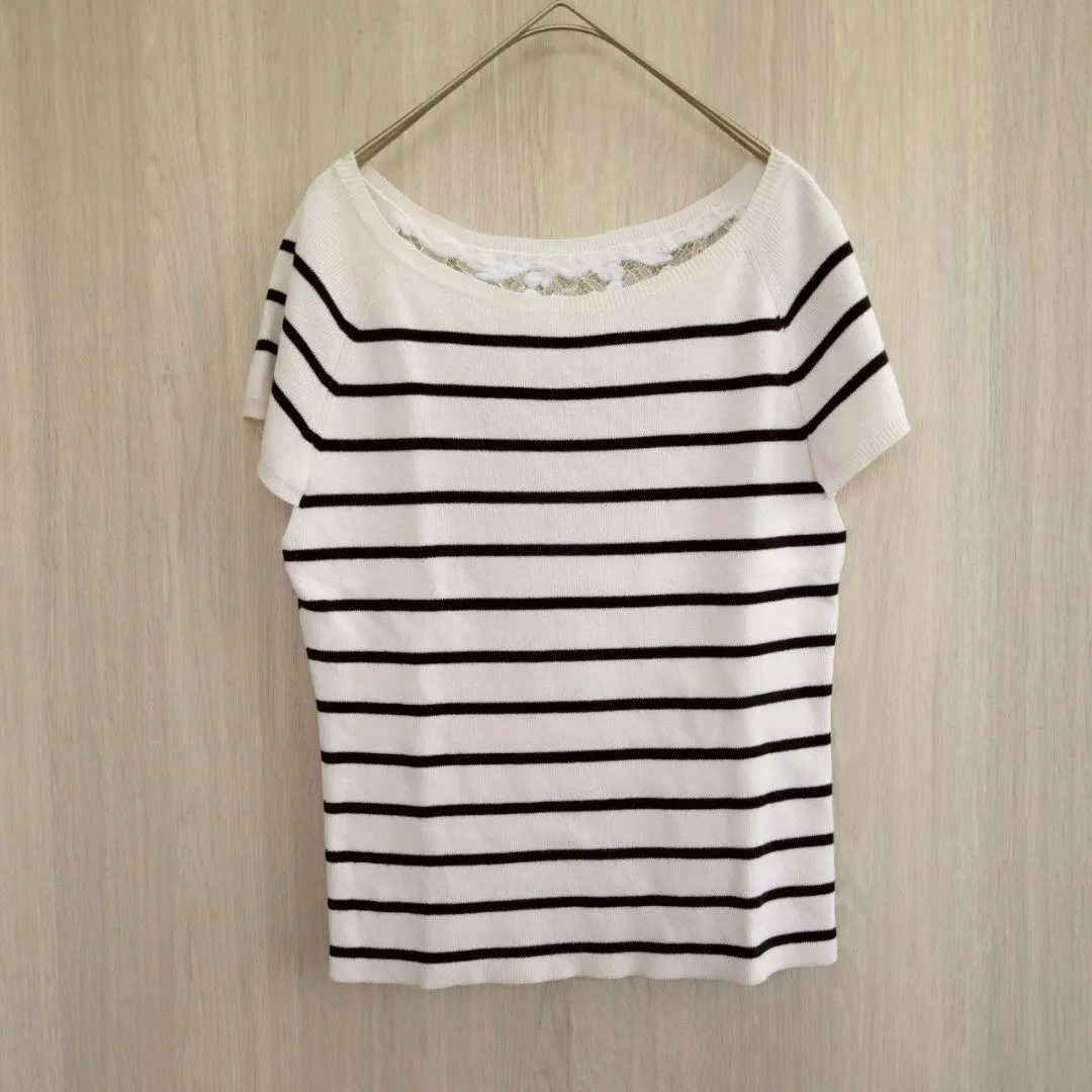 Thumbnail of JUSGLITTY Summer Knit Sweater Lace Border Pattern Spring Summer Autumn White Black M