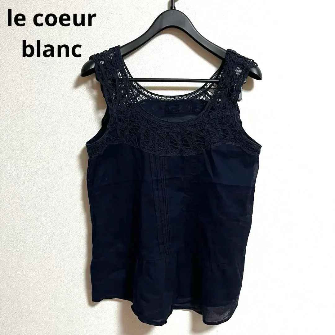 Thumbnail of le coeur blanc Sleeveless top with lace, navy, thin material