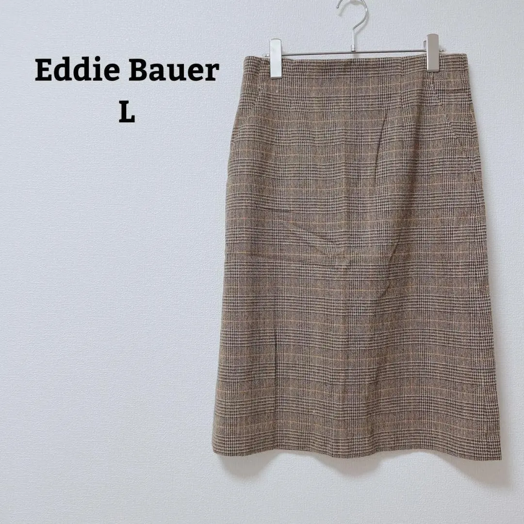 Thumbnail of Eddie Bauer skirt, wool blend, check pattern, tight fit, back slit, office casual, L