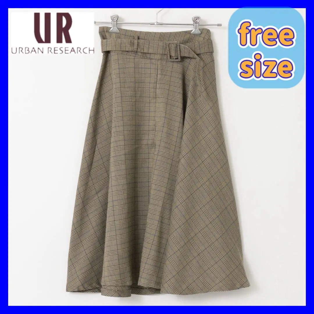 Thumbnail of Urban Research Women's Brown Check Long Skirt with Belt