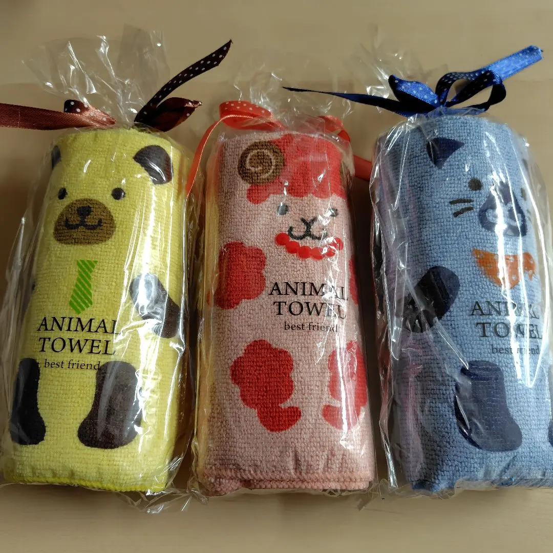 Thumbnail of Animal-print towel set (yellow, pink, blue) [3-piece set]