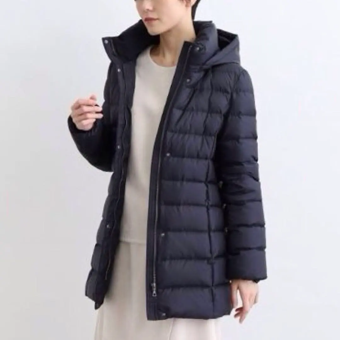 全新 INDIVI 可水洗 防潑水 2WAY 中長款羽絨外套 海軍藍 36 的縮圖