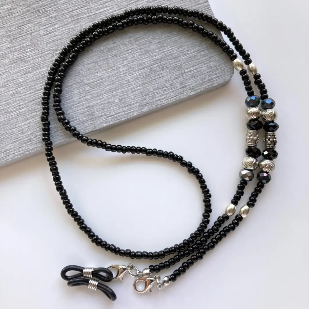 Thumbnail of Czech men's thick eyeglasses chain beads handmade with metal and rubber ends