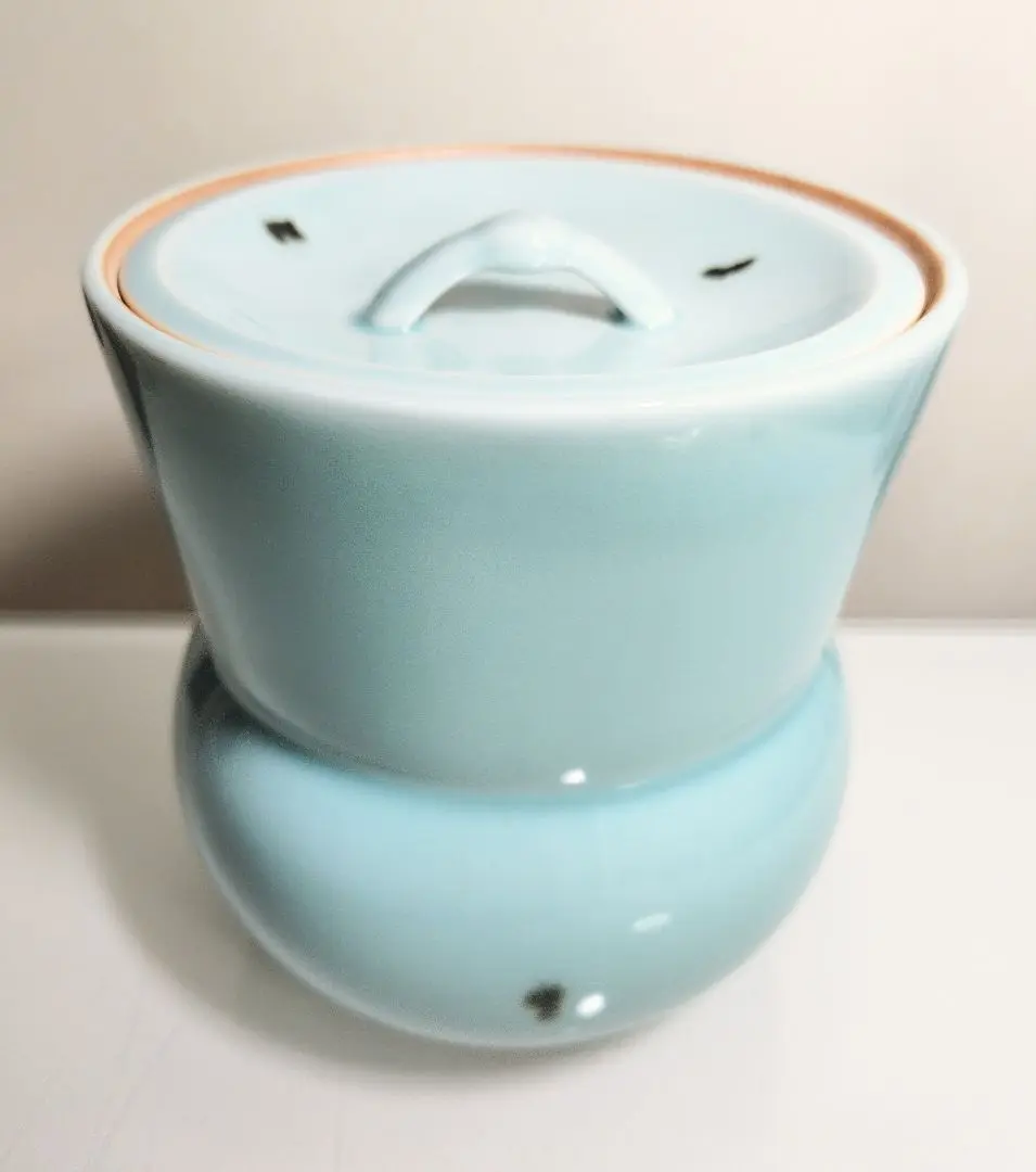 46　水指　茶道具　茶器　花瓶　茶碗　2 茶器/茶道具 水指（水差し）】 平水指 染付 桶側（桶川） 割蓋