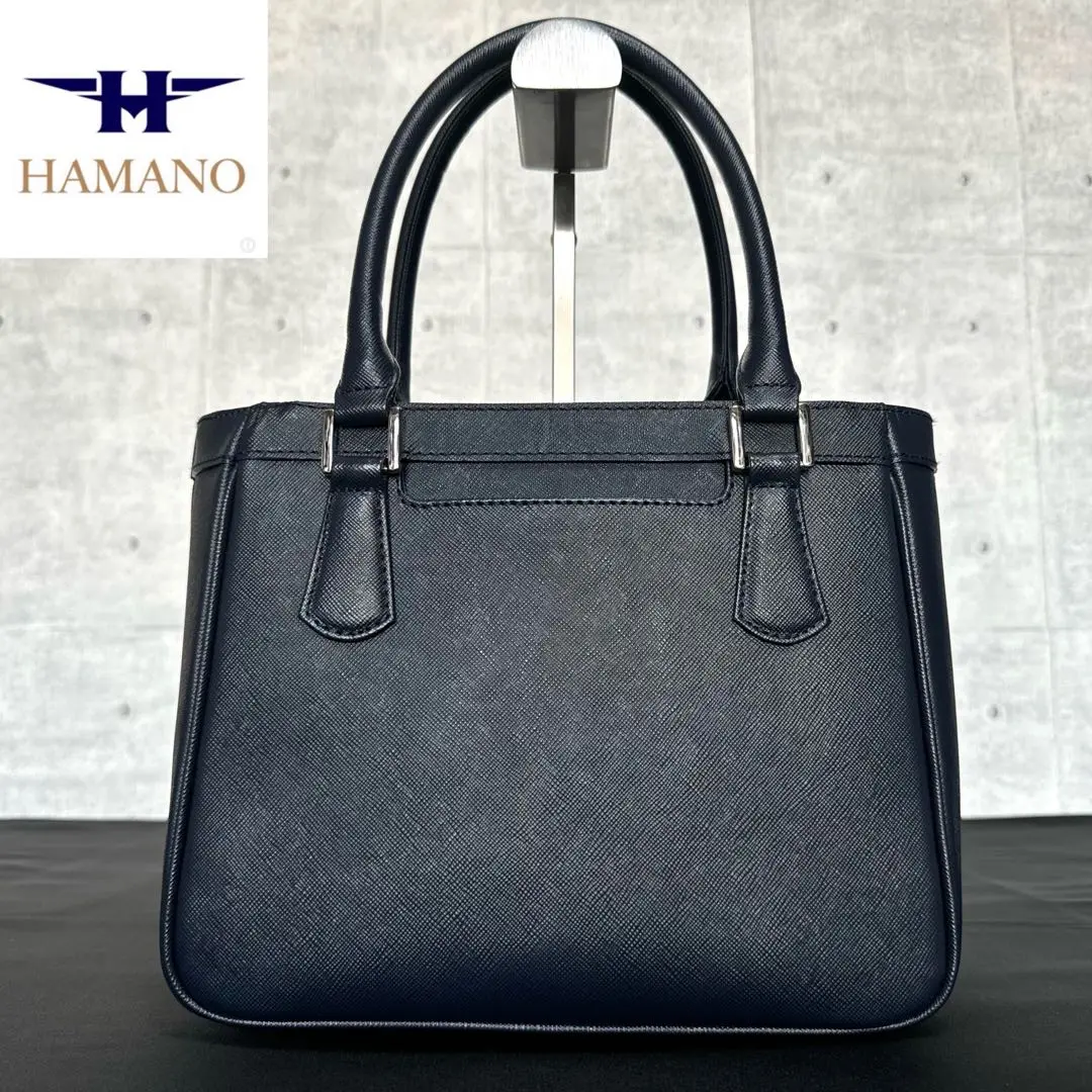 【美品】HAMANO ハマノ　ハンドバッグ　ポトフ　紺色　ネイビー ポトフA4収納 トートバッグ レディース ハンドバッグ【濱野皮革