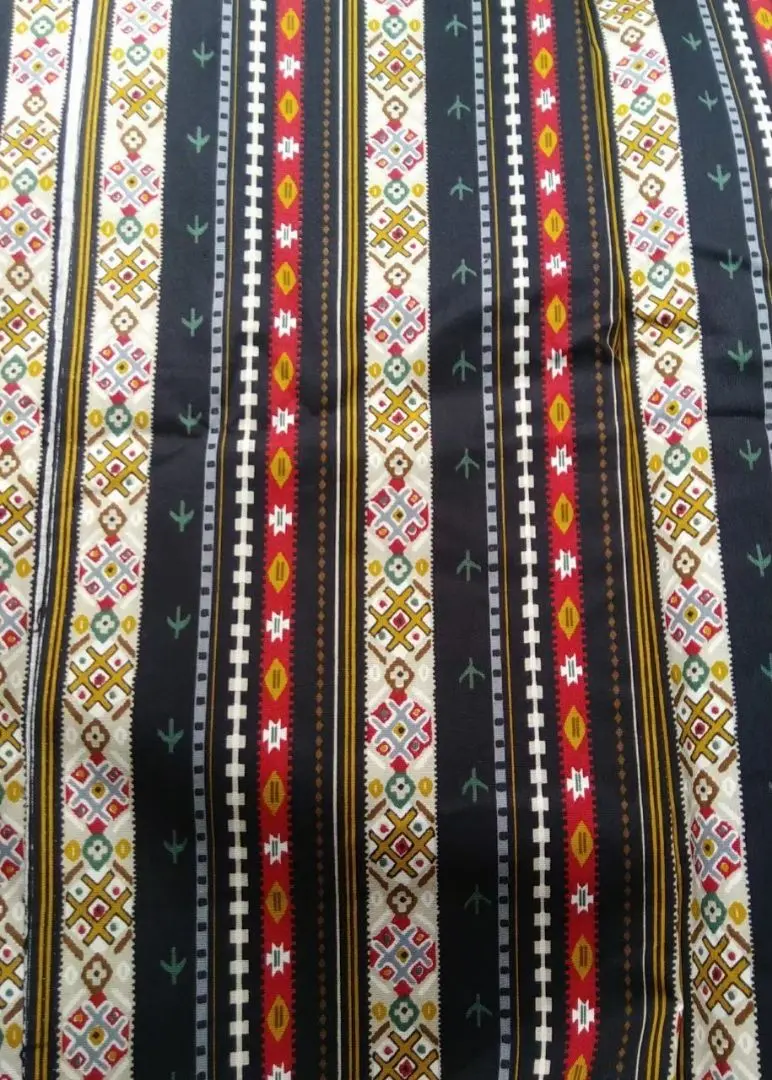 Thumbnail of Scrap Fabric - Black - Ethnic Stripe Print Fabric - Sewing, Craft, Interior Design, "Oshi-katsu" (Supporting Your Favorite)