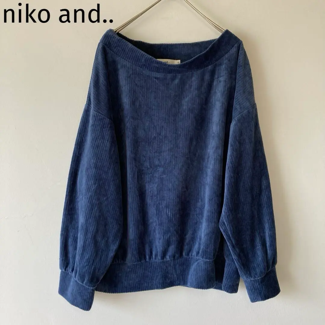 niko and... 船領口 羅紋 天鵝絨針織衫 小高領 藍色 秋冬 的縮圖