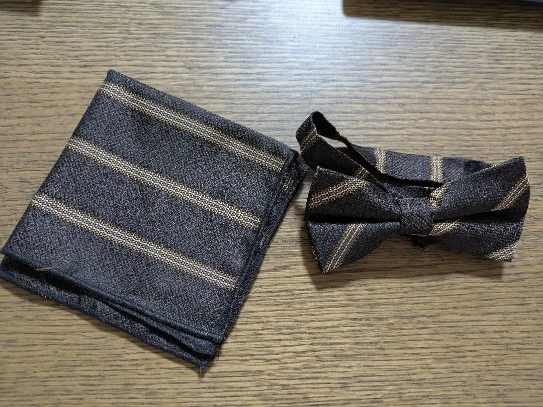 Thumbnail of Bow tie and pocket square set, brown, floral, 2-piece set, for the groom, formal wear