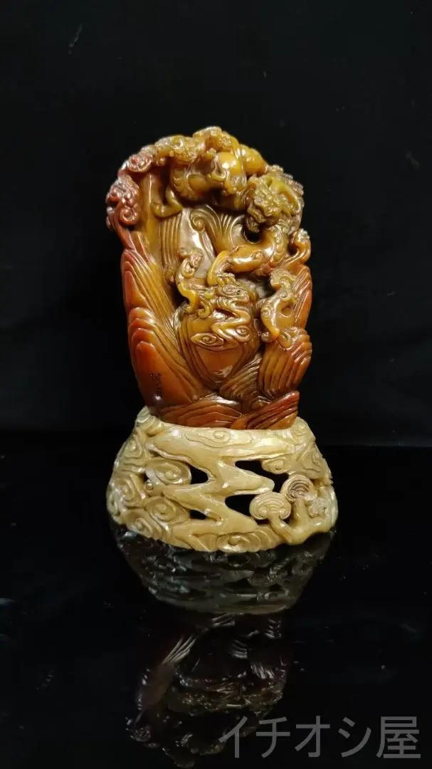 Thumbnail of Auspicious Beast Seal | Shoushan Stone & Red Veined Tianhuang Seal | Made by Naiqing | Natural Red Markings | Intricate Carving | Feng Shui Ornament | Calligraphy