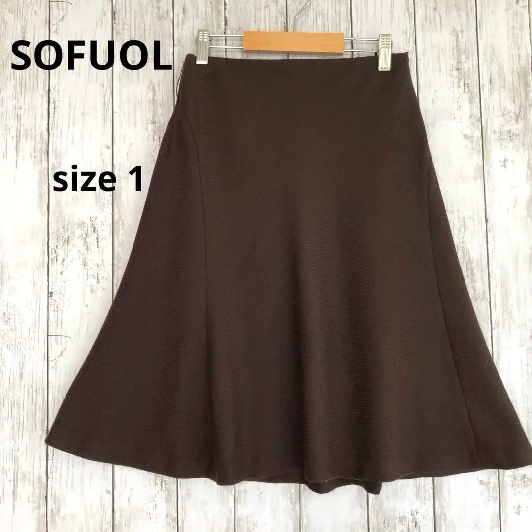 Thumbnail of Sofool - 100% Wool Dark Brown Flare Skirt, Knee Length, Made in Japan, Autumn/Winter