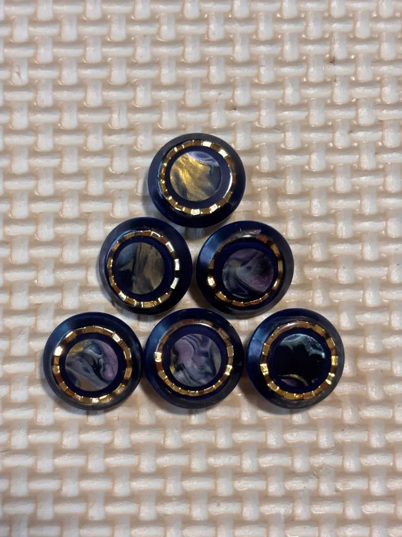 Thumbnail of Showa Retro Buttons - Navy Blue - Resin Buttons - Gold Plated - 15mm - Set of 6
