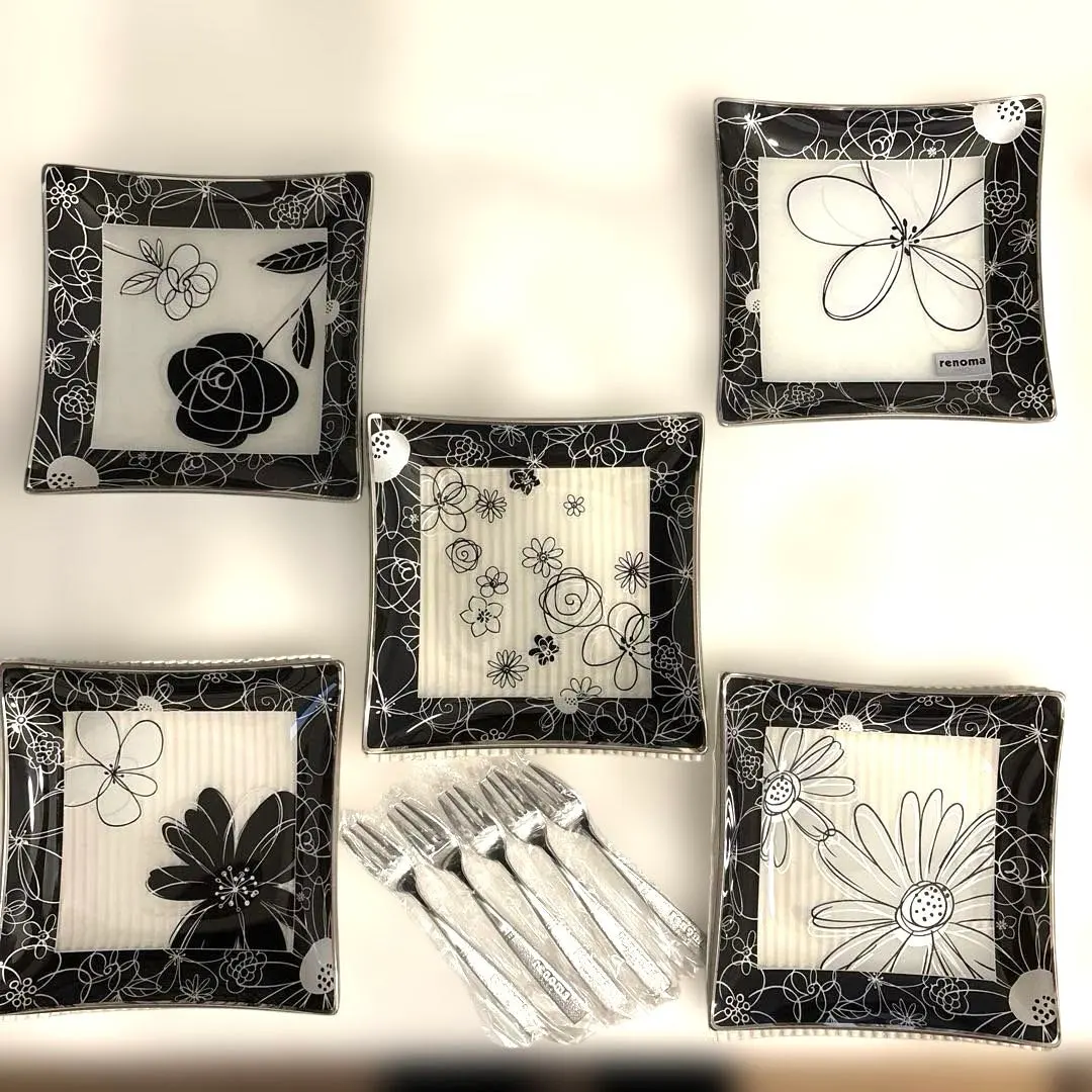 Thumbnail of ◆ Brand New ◆ Renoma Glass Art Floral Dish Set of 5 with Picks