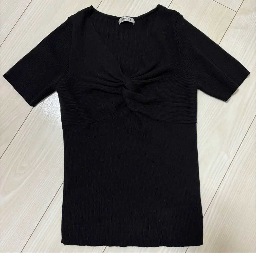 Thumbnail of INGNI Black Short Sleeve Ribbed Knit Top