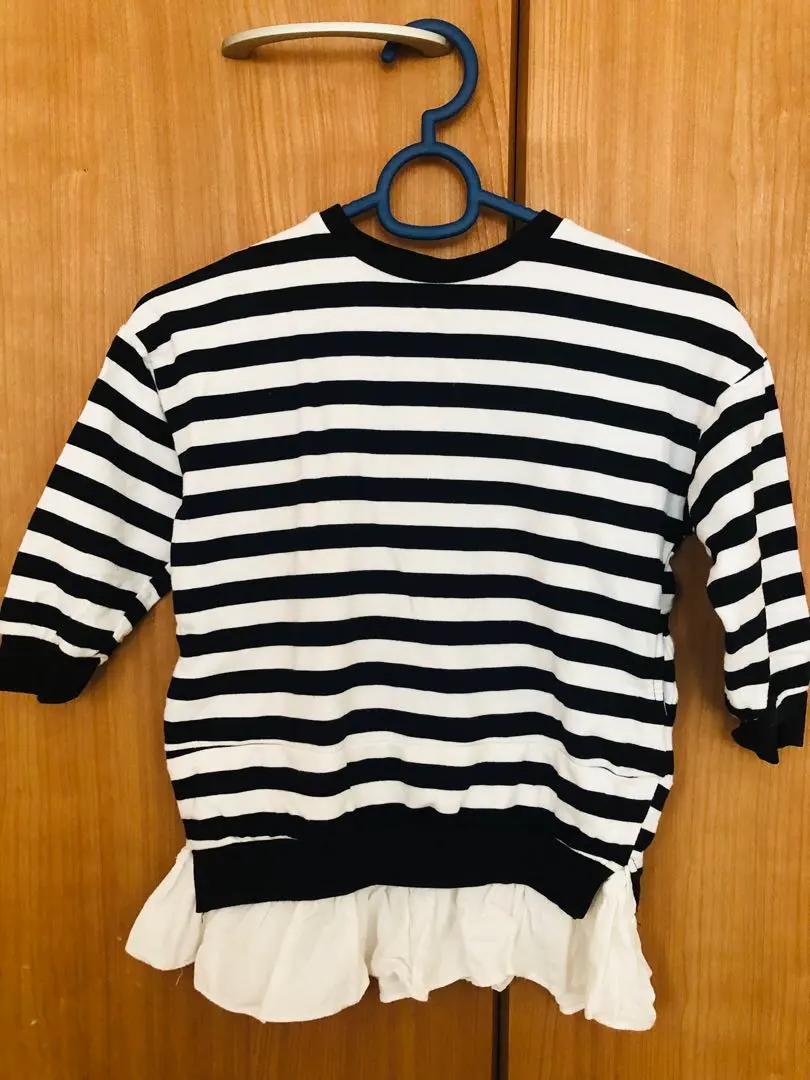 Thumbnail of cozeze Black and White Striped Long Sleeve Cut and Sew 120cm
