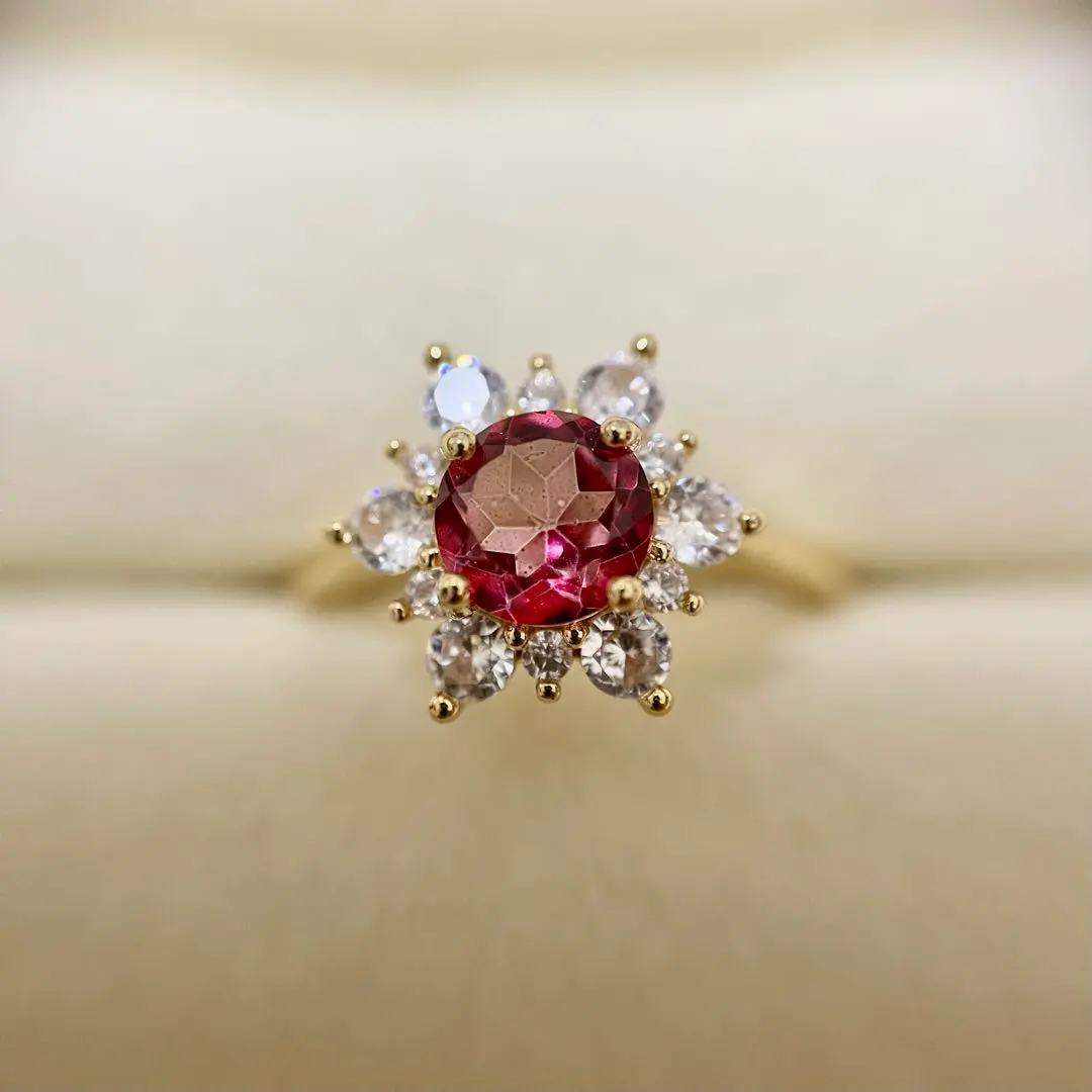 Thumbnail of 11.5 size Brazilian 0.55ct Pink Topaz Flower Design Gold Ring