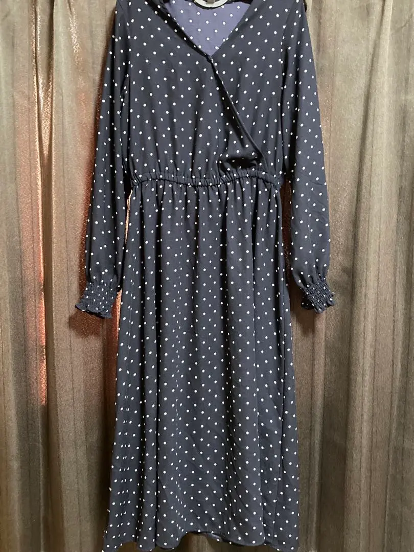 Thumbnail of Navy dot print long dress