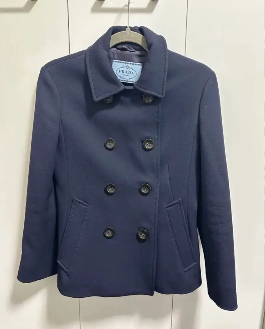 美品✨PRADA プラダ メルトンウール Pコート ネイビー 46 メンズ