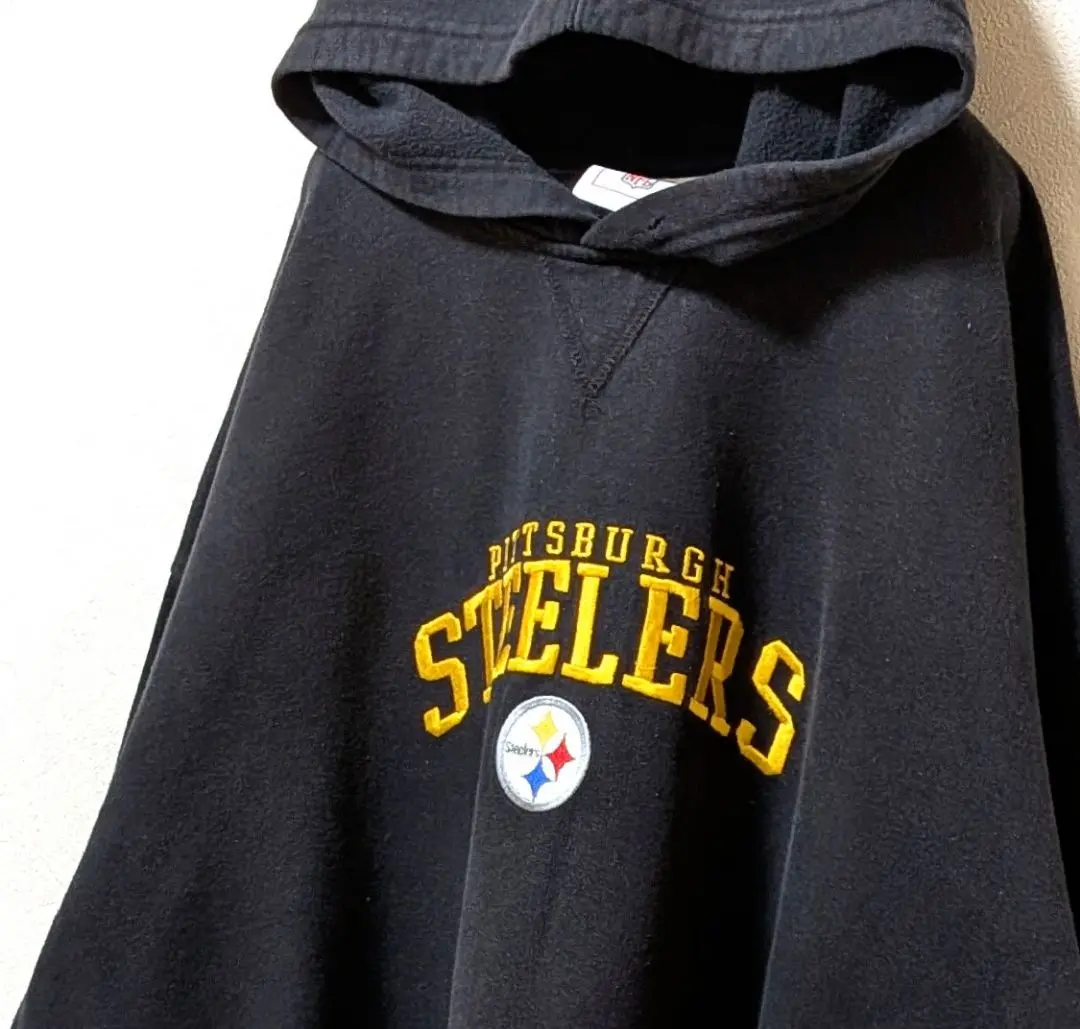 NFL匹茲堡鋼人隊刺繡連帽衫黑色黑2XL古著 的縮圖