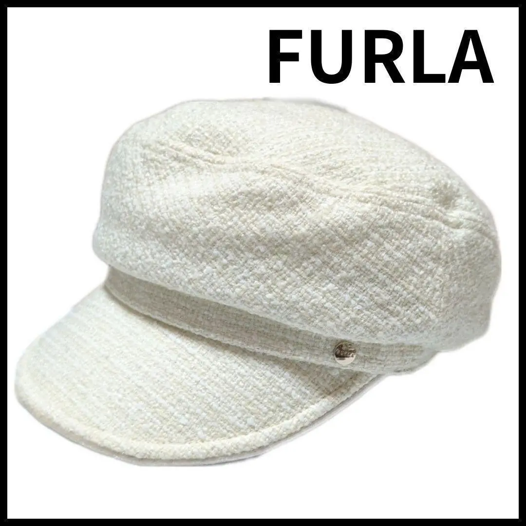 新品✨FURLA✨ファンシーツイード マリンキャスケット 帽子 ハット ブラック セール】マリンキャップ 'ファンシーツイード'（キャスケット