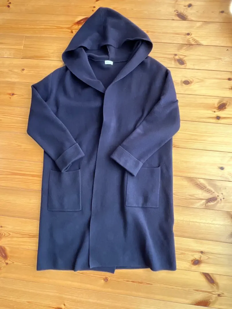 Thumbnail of Navy long coat with hood, size M