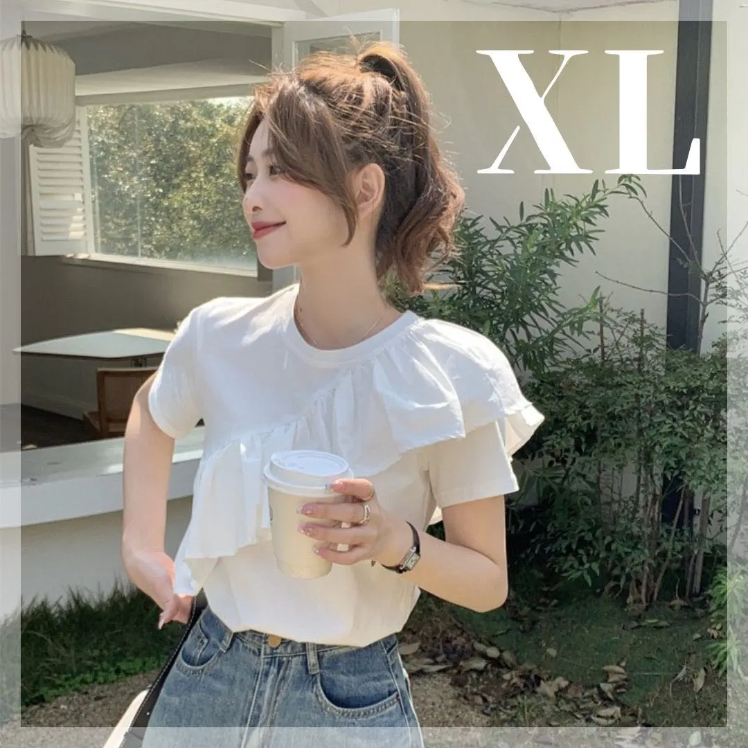 Thumbnail of T-shirt, short sleeve, women's, XL, white, frills, cute, top, stylish