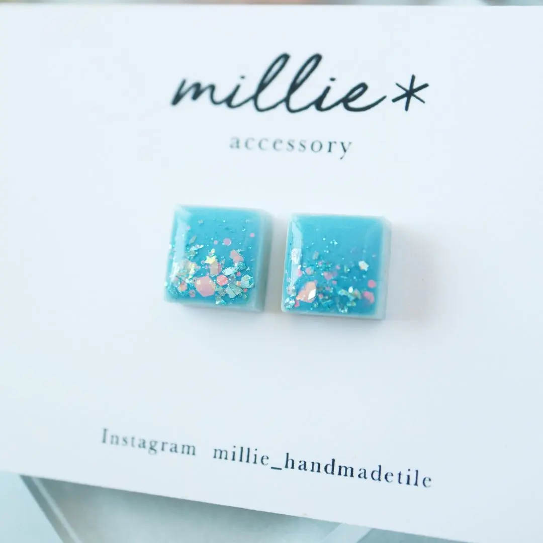 Thumbnail of Sky blue, sparkling, retro, earrings, tile, adult, small