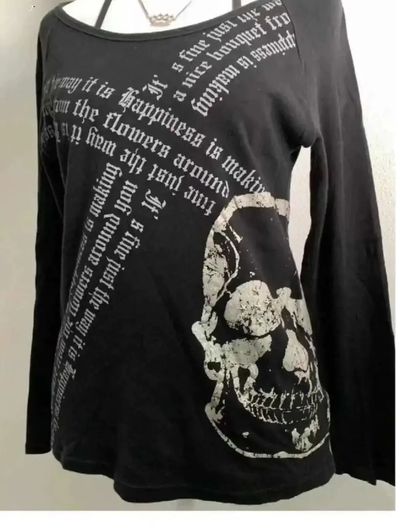 Thumbnail of Skull Off-shoulder long sleeve T-shirt y2k Heisei (era) Oniikei (style) opium Grunge