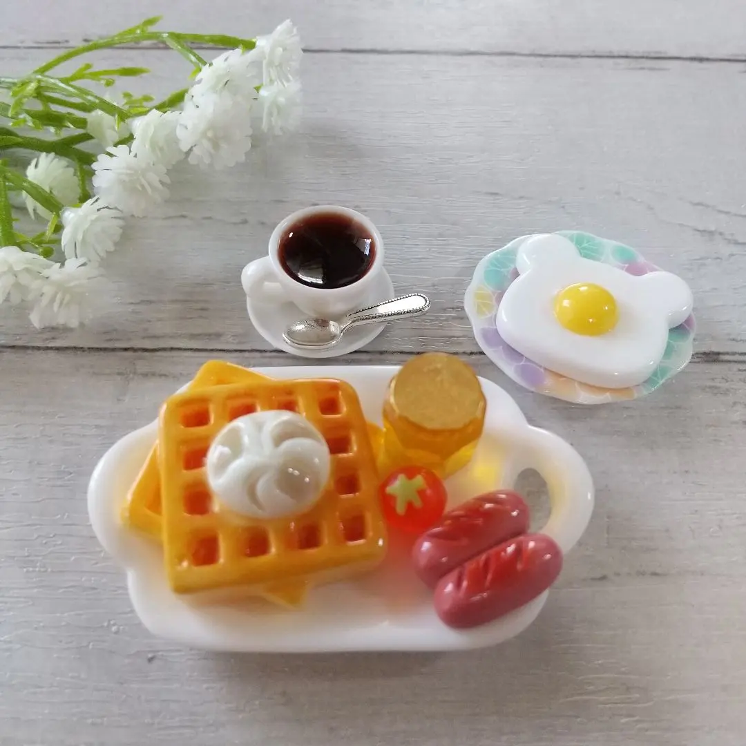 Thumbnail of Miniature Breakfast Set #1450: Waffles, Coffee, Fried Egg
