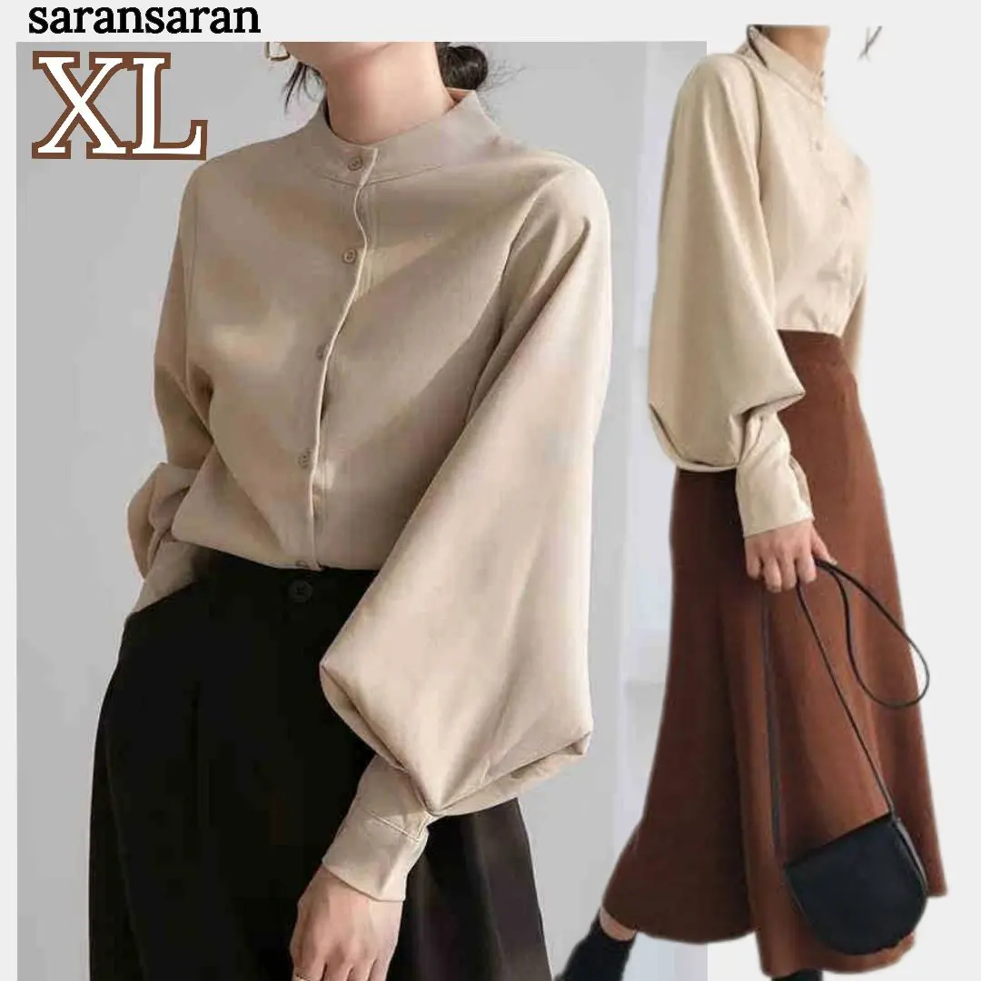 Thumbnail of Autumn Clothes ♡ Long Sleeve Blouse Lantern Sleeve Top Sleeve Conscious Velvet Beige