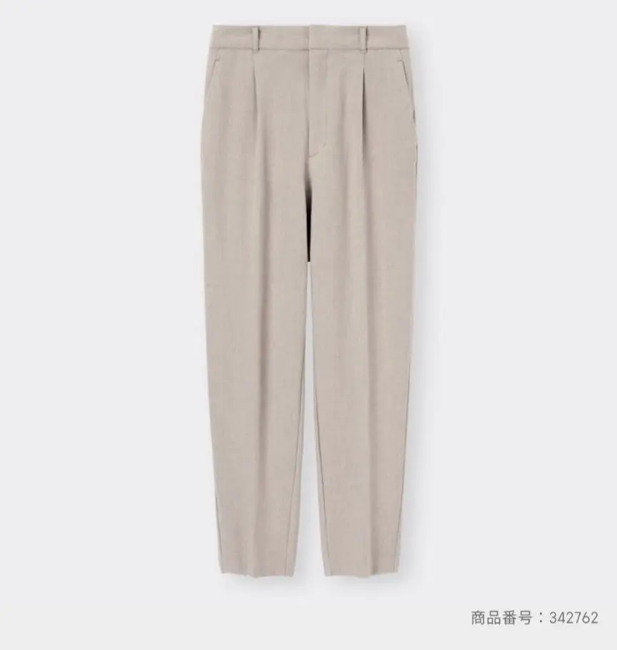 起毛打褶錐形褲，米色，gu 的縮圖