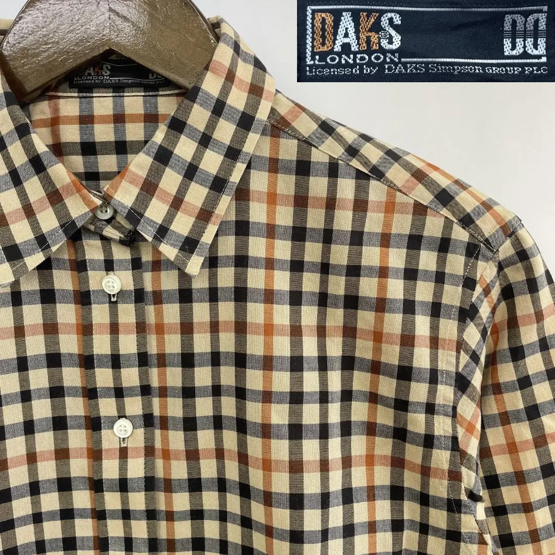 DAKSベージュ系チェック 長袖シャツ日本製 DAKS ダックス チェック柄 長袖シャツ ベージュ系 Mサイズ y2k