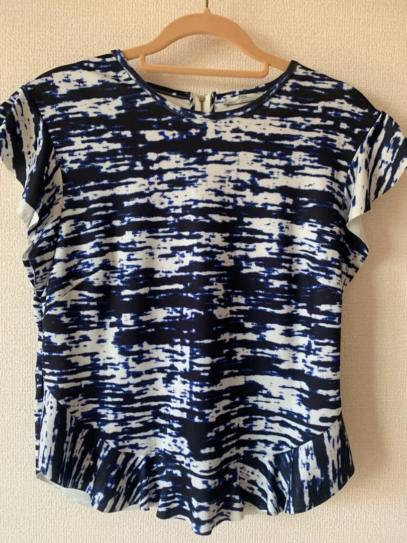 Thumbnail of ZARA navy and white frill top