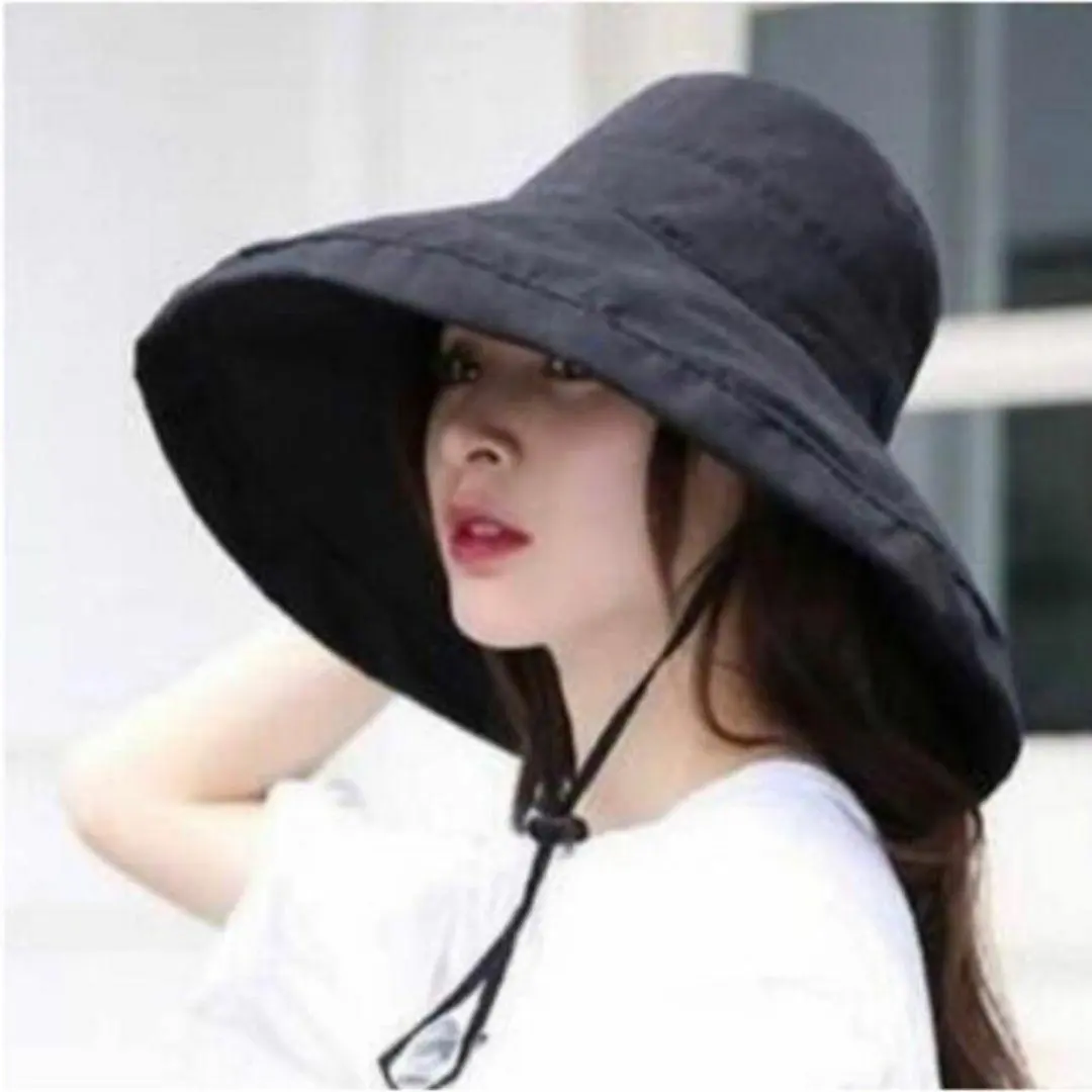 Thumbnail of Black Wide Brim Hat Actress Hat UV Protection Sun Hat for a Slimming Effect Sports Day